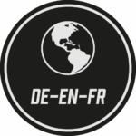 Icône représentant la Terre avec les mentions DE–EN–FR pour jeu de piste multilingue à Berlin